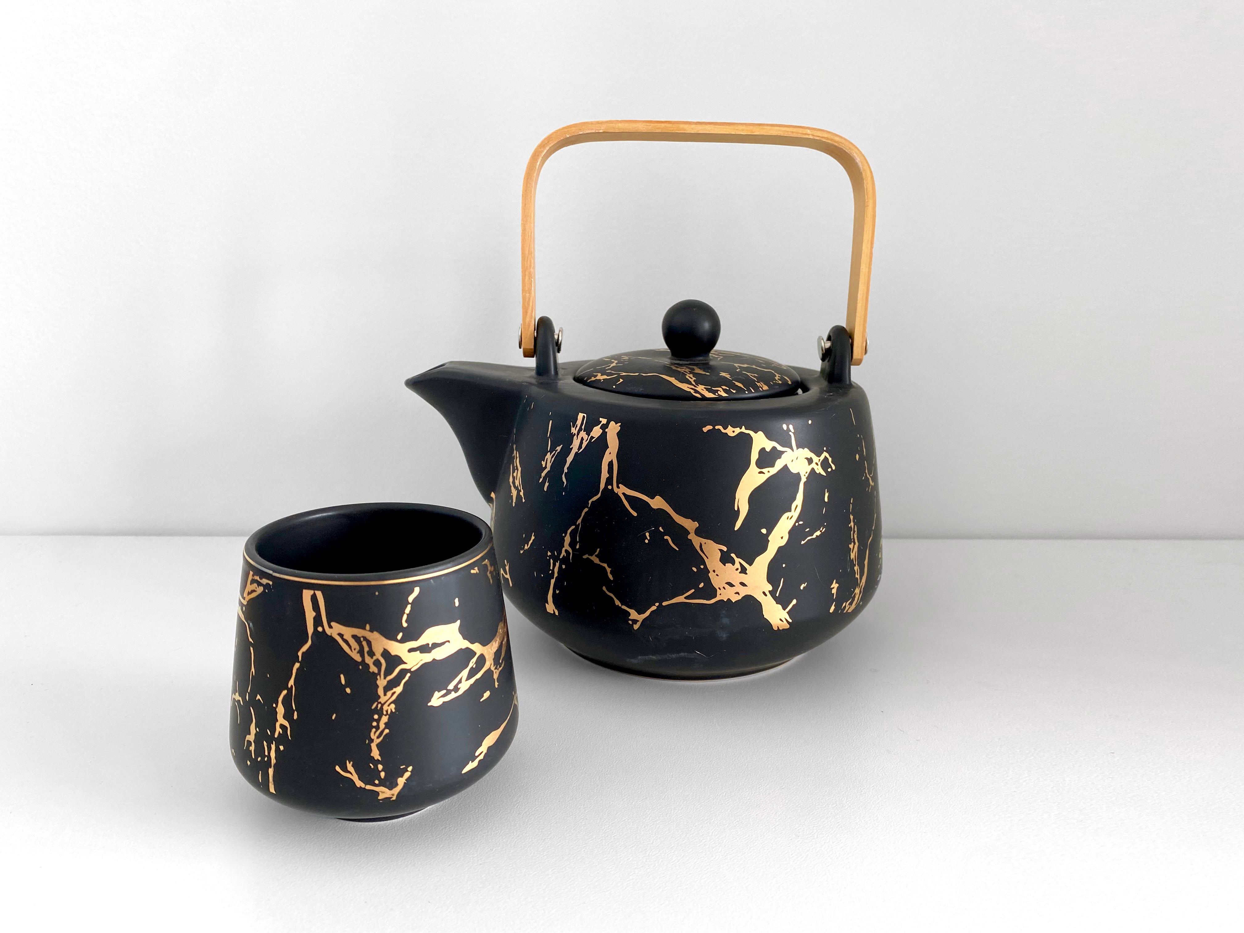 Black Gold Marble XL Teapot Tea Set