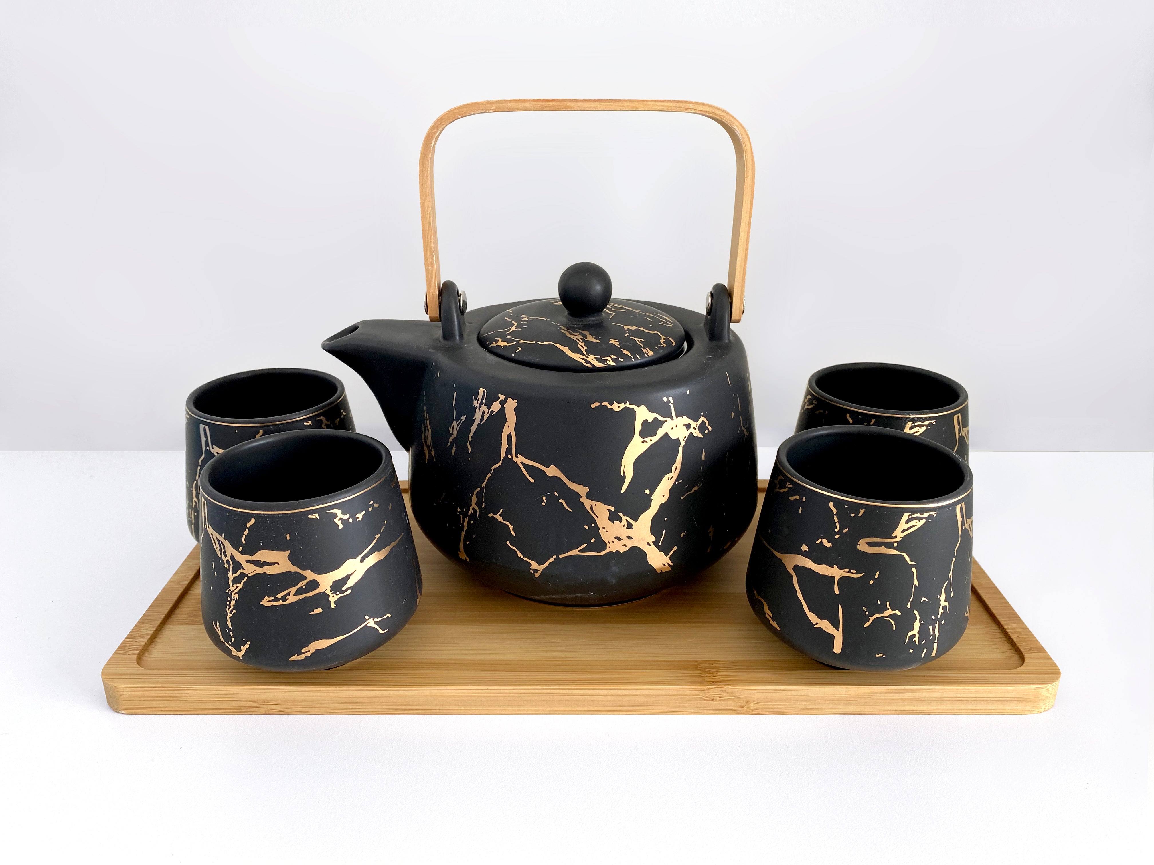 Black Gold Marble XL Teapot Tea Set