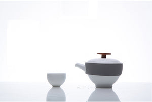 Open image in slideshow, Jingdezhen tea set with teapot with gray silicone grip and cup
